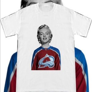 Vintage Marilyn Monroe wearing a Colorado Avalanche Hockey Jersey